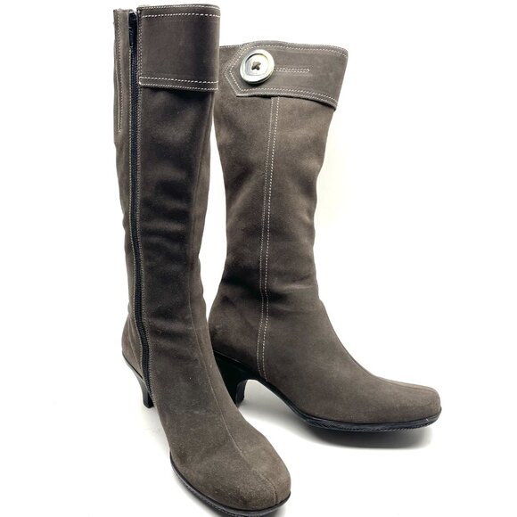 La Canadienne heeled boots grey suede side zipper button detail - Picture 4 of 9